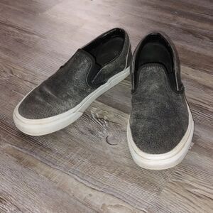 Vans distressed black leather slip on shoes  Sz 7.5 Men   Sz 9 Ladies